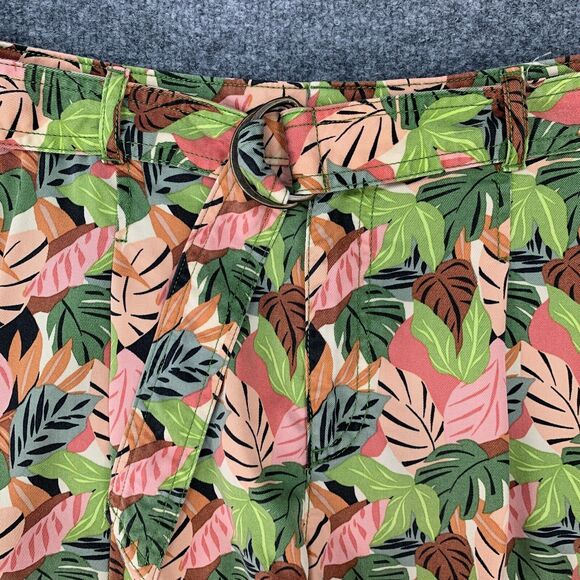 Loft Ann Taylor Shorts Womens L Large Jungle Palm Print Belted Pleated Pockets - Picture 3 of 12